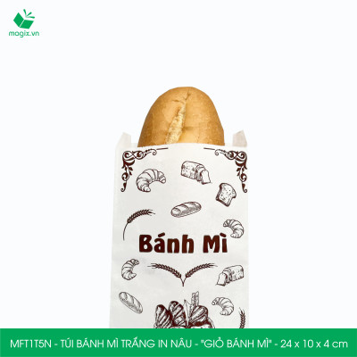 MFT1T5N - 24x10x4 cm - 1000 Túi bánh mì Trắng, in sẵn họa tiết GIỎ BÁNH MÌ - Bao bánh mì Túi giấy thực phẩm an toàn