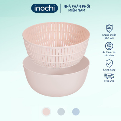Bộ Thau Rổ Nhựa Đa Năng Cao Cấp Yoko Inochi Nhật Bản - Kháng khuẩn khử mùi đảm bảo an toàn vệ sinh thực phẩm - Chính Hãng ( Tặng kèm khăn lau pakasa)
