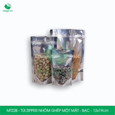 MTZ2B - 12x19cm - Combo 100 Túi Zipper Bạc đáy đứng, một mặt trong
