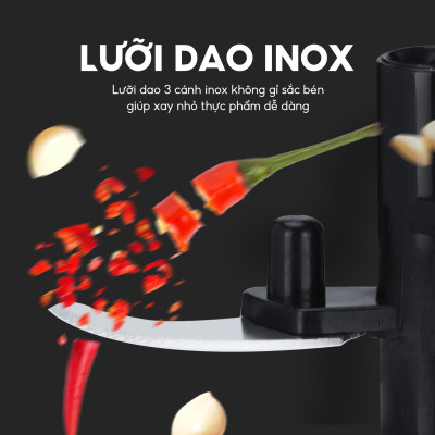 Dụng cụ xay tỏi ớt, thực phẩm Lebenlang LBL3999 dung tích 180ml nhỏ gọn, dây kéo rút tiện lợi - hàng chính hãng