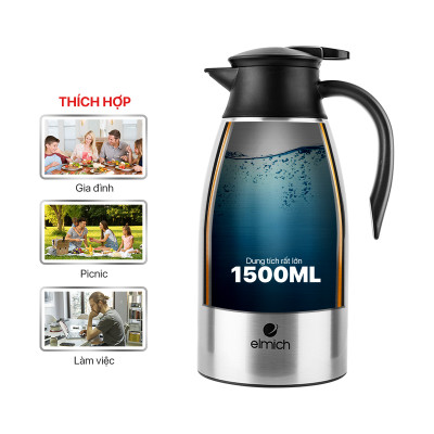 Bình Giữ Nhiệt 3 lớp, Inox 304 Tráng bạc Elmich EL-3689 (Dung tích 1500ml) / EL-3690 (Dung tích 2000ml) - Hàng Chính Hãng