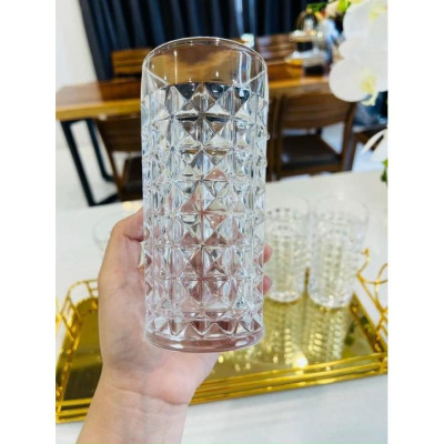 BỘ 6 CỐC UỐNG NƯỚC HOA QUẢ THỦY TINH CAO CẤP VÂN KIM CƯƠNG SANG TRỌNG ( CỐC CAO 0