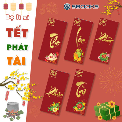 Combo 5 Cái Bao Lì Xì Thiết Kế Chữ Phúc, Tài, Phát, Lộc, Thọ - Tết Việt 2025 Giấy Cứng C150 Siêu Dày Dặn - SBOOKS
