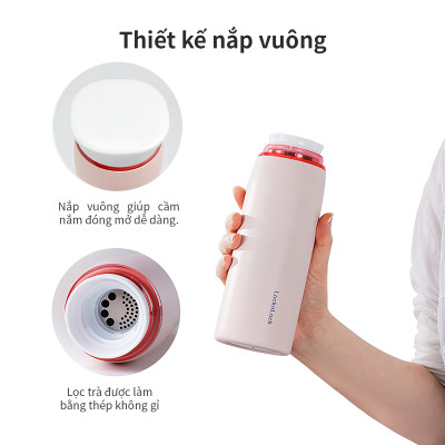 Bình giữ nhiệt LocknLock Feather Light Ring màu ngà LHC4244IVY 460ml - Hàng chính hãng, có khay lưới lọc trà - JoyMall