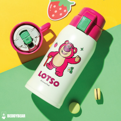 Bình giữ nhiệt cho Bé Gấu dâu Lotso BeddyBear - Dung tích 600 ml - 2 Nắp thay thế - Chất liệu cao cấp SUS316 - Tặng kèm túi đeo xinh xắn - Bảo hành chính hãng 1 năm - RT103-600-GAUDAU