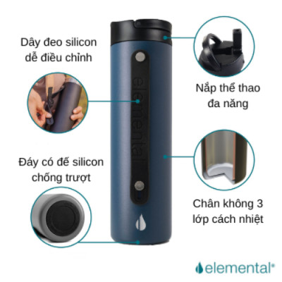 [Elemental chính hãng - Thương hiệu Mỹ] Bình giữ nhiệt Elemental Iconic Sport 590ml inox 304, giữ nhiệt vượt trội, an toàn sức khỏe