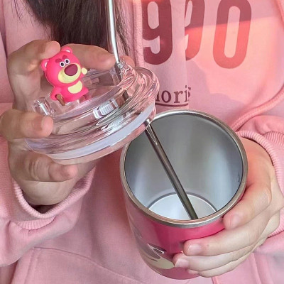 Ly Giữ Nhiệt Gấu Dâu Dễ Thương , Cốc Hoạt Hình Hồng Inox 304 Cao Cấp Không Gỉ Tặng Ống Hút Tiện Lợi - HÀNG CHÍNH HÃNG MINIIN