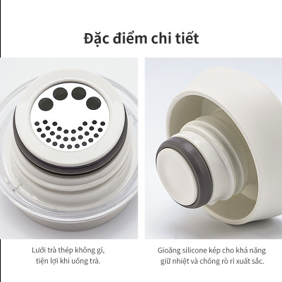 Bình giữ nhiệt LocknLock Feather Light Ring màu ngà LHC4244IVY 460ml - Hàng chính hãng, có khay lưới lọc trà - JoyMall