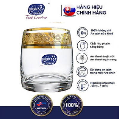 Bộ 6 Ly uống rượu Whisky, Bia, Nước 250 ml mạ vàng 24k Tiệp Khắc