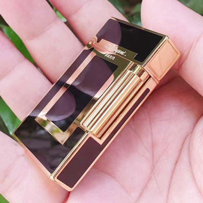 Vỏ Hột Quẹt Bật Lửa Dupont D151V Họa Tiết Sơn Mài Đen Ô Vuông Vàng Đẹp Độc Lạ - Dùng Gas Đá Cao Cấp