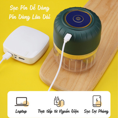 Máy Xay Tỏi Ớt Bằng Pin Sạc VinBuy Tiện Lợi, Xay Đồ Đa Năng Xay Đồ Ăn Dặm Cho Bé Với 3 Lưỡi Dao Thép Không Gỉ, Dung Tích 100ml, 250ml – Hàng Chính Hãng