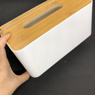 Hộp đựng giấy ăn trắng nắp gỗ cao cấp đa năng