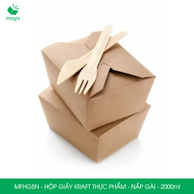 MFHG5N - 2000ml - 100 hộp giấy kraft đựng thực phẩm, hộp giấy nắp gài đựng thức ăn mang đi