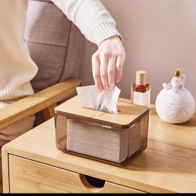 Hộp Đựng Giấy Ăn Để Bàn Hộp Đựng Khăn Giấy Nhựa MiKa Trong Suốt Nắp Gỗ Tre Tự Nhiên Màu Sắc Kiểu Dáng Phong Cách Bắc Âu Cao Cấp