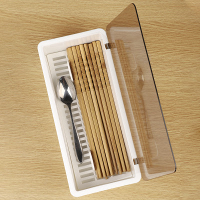 ( HÀNG CAO CẤP ) Hộp Nhựa Đựng Muỗng Đũa An Toàn có vách ngăn dáo nước nắp đậy MIKA trong suốt ( Màu Trắng )