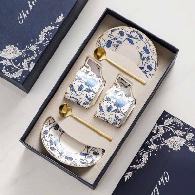 BỘ 2 TÁCH TRÀ CHIỀU CAO CẤP UK TEMPI - KÈM THÌA VÀNG SANG TRỌNG (GỒM: 2 TÁCH + 2 DĨA + 2 THÌA)