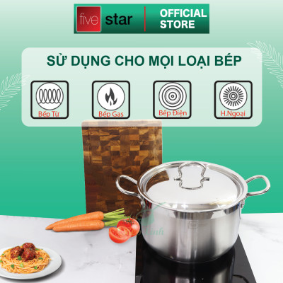 Nồi inox 3 đáy inox 430 cao cấp FiveStar Standard N28-3D bếp từ nắp inox ( 28cm)