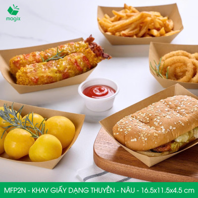 MFP2N - 16.5x11.5x4.5 cm - 100 khay giấy dáng thuyền đựng thức ăn, khay giấy đựng món tráng miệng