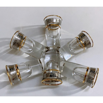 Bộ 6 ly thuỷ tinh uống rượu khảm bạc cao cấp miệng loe, viền vàng