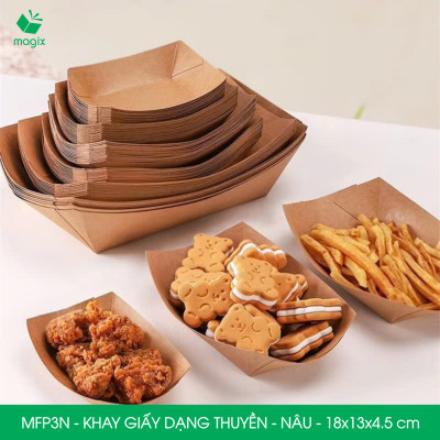MFP3N - 18x13x4.5 cm - 50 khay giấy dáng thuyền đựng thức ăn, khay giấy đựng món tráng miệng