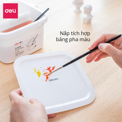 Xô rửa cọ vẽ 2 ngăn bằng nhựa Deli - Kèm nắp - 1 chiếc - 73874