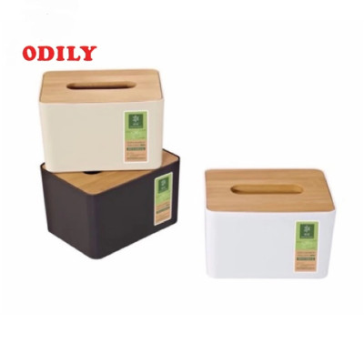 Hộp Giấy Ăn odily Thân Nhựa Mặt Tre Sang Trọng Đựng Giấy Tròn, Giấy Vuông, Giấy Chữ Nhật
