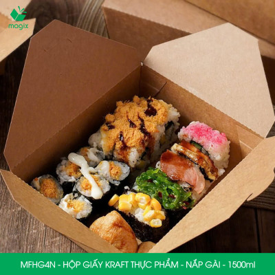 MFHG4N - 1500ml - 25 hộp giấy kraft đựng thực phẩm, hộp giấy nắp gài đựng thức ăn mang đi