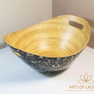 Bát Thuyền Sơn Mài Đen Khảm Trai