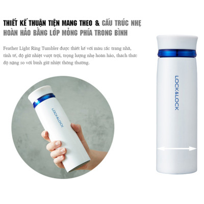 Bình Giữ Nhiệt 450ml Lock&Lock Feather Light màu trắng xanh LHC4131WB, Hàng chính hãng - JoyMall
