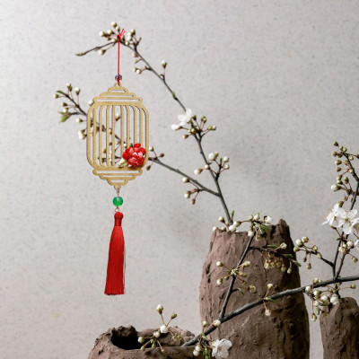 Bộ 12 dây phụ kiện handmade treo Tết trang trí cây mai đào, mix màu vàng đỏ MIX12