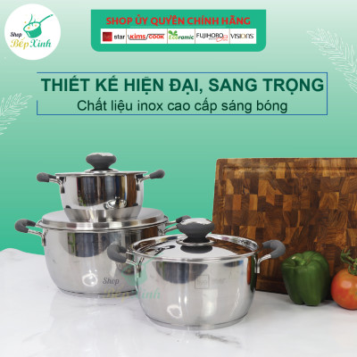 Nồi inox Fivestar Standard 3 đáy Thân Cool  quai silicon chống nóng nắp inox (16cm / 20cm / 24cm / 26cm )