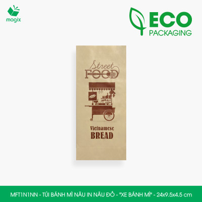 MFT1N1NN - 24x9.5x4.5 cm - 1000 Túi bánh mì Nâu, in sẵn họa tiết XE BÁNH MÌ - Bao bánh mì Túi giấy thực phẩm an toàn