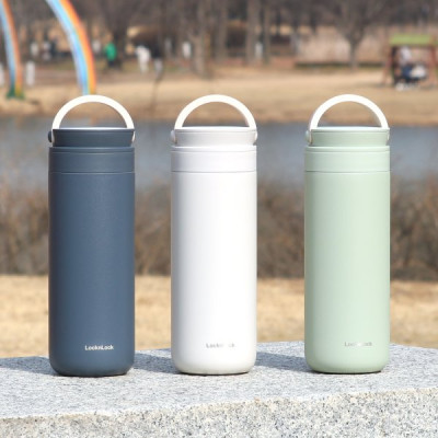 Bình giữ nhiệt Lock&Lock 475ml Metro Two Way màu xanh navy LHC4274NVY, Hàng chính hãng, có quai xách, đế silicone chống trượt - JoyMall