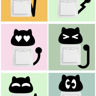 10 hình dán công tắc Mèo đen ngộ nghĩnh trang trí nhà cửa sáng tạo