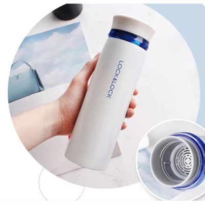 Bình Giữ Nhiệt 450ml Lock&Lock Feather Light màu trắng xanh LHC4131WB, Hàng chính hãng - JoyMall