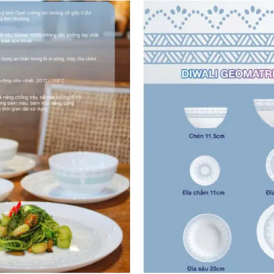 Tô Thủy Tinh Luminarc Diwali Geomatric Blue 18cm đựng thức ăn, kháng vỡ, cường lực - Bộ 3 cái - V6536