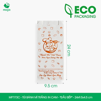 MFT1T3C - 24x9.5x4.5 cm - 1000 Túi bánh mì Trắng, in sẵn họa tiết ĐẦU BẾP - Bao bánh mì Túi giấy thực phẩm an toàn
