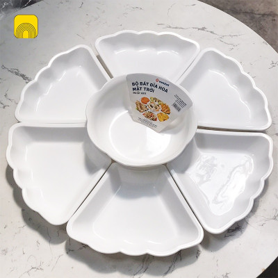 Bộ Bát Đĩa Hoa Mặt Trời Bé 6811 Việt Nhật Nhựa PP Màu Trắng Dùng Để Bày Đồ Cúng