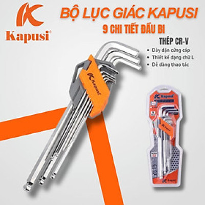 Bộ lục giác bi 9 chi tiết Kapusi Japan cao cấp chất liệu S2 dày dặn cứng cáp - Lục giác trắng
