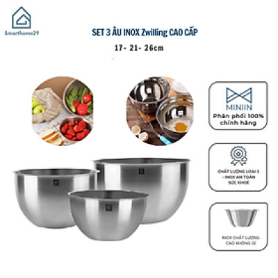 Set 3 Âu Inox Trộn Bột, Làm Bánh Tiện Ích Zwilling Hàng Đức 17- 21- 26cm- Bát Trộn Inox Cao Cấp- HÀNG CHÍNH HÃNG MINIIN