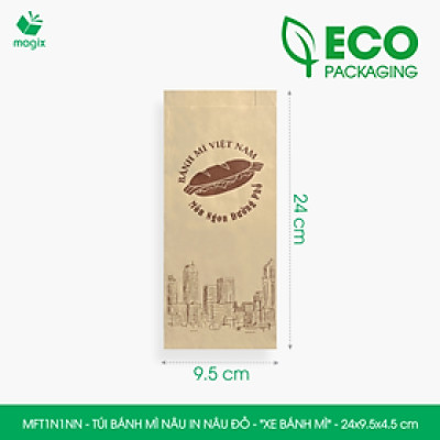 MFT1N1NN - 24x9.5x4.5 cm - 1000 Túi bánh mì Nâu, in sẵn họa tiết XE BÁNH MÌ - Bao bánh mì Túi giấy thực phẩm an toàn