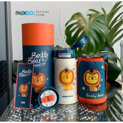 Bình giữ nhiệt cho Bé BEDDYBEAR - Dung tích 600 ml - 2 Nắp thay thế - Inox cao cấp 316 - Dòng Lion -  Sư Tử - phù hợp Bé từ 2 tuổi trở lên - Bảo hành chính hãng 2 năm