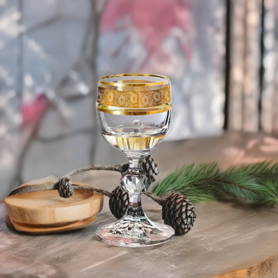 Bộ 2 ly uống rượu mạnh pha lê 050 ml Bohemia Tiệp Khắc mạ vàng 24 k