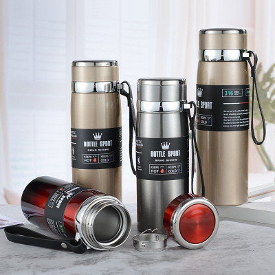 Bình Nước Giữ Nhiệt 2 Lớp Bottle sport Chất Liệu Inox Có Quai Xách Bằng Da Cao Cấp Hàng Chuẩn Loại 1 - Chính Hãng