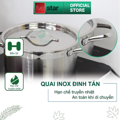 Bộ nồi và chảo chống dính vân đá 3 lớp đáy liền inox 304 Fivestar Plus 5 món quai oval nắp inox , tặng 1 vá canh