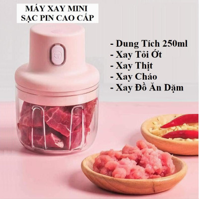 Máy xay tỏi ớt KG25 mini cầm tay đa năng, nhỏ gọn tiện ích dễ sử dụng, thể tích 250ml, bằng điện - pin sạc 45W - Hàng chính hãng