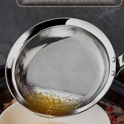 DỤNG CỤ CHAO THÌA DÂY LỌC INOX SUS 304 LỖ LỌC ĐỘT NHỎ MỊN MÀNG CÔNG NGHỆ CNC - CHAO THÌA DÂY LỌC BỘT VỚT BỌT LỌC DẦU THỰC PHẨM CAO CẤP