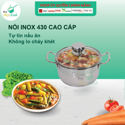 Bộ nồi chảo , bộ nồi inox Fivestar 5 chiếc nắp kính 3 đáy, dày 0.8mm ,dùng được bếp từ, hồng ngoại , gas