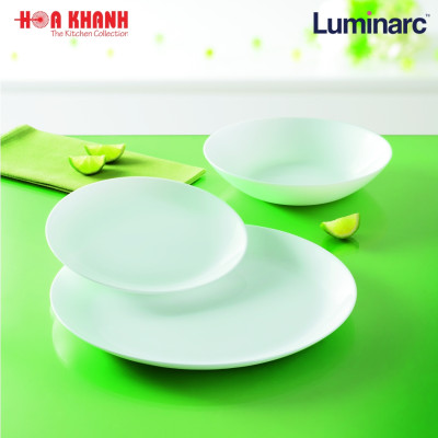 Đĩa Sâu Thủy Tinh Luminarc Diwali Trắng 20cm đựng thức ăn, cường lực, chịu nhiệt - Bộ 3 đĩa - N3605