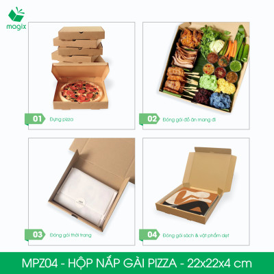 MPZ04 - 22x22x4 cm - 60 Hộp nắp gài pizza đa dụng - Hộp nắp gập, hộp carton gói hàng, hộp quà
